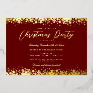 Invitation En Aluminium Fête de Noël élégante flocon de neige rouge or
