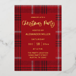Invitation En Aluminium Fête de Noël en flanelle à carreaux rouges
