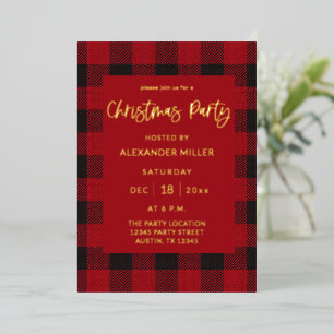 Invitation En Aluminium Fête de Noël en flanelle à carreaux rouges buffle