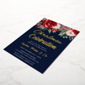 Invitation En Aluminium Fête de Noël Floral Marine Golden (Rotation)