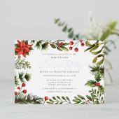 Invitation En Aluminium Fête de Noël Floral Vert Argent (Debout devant)