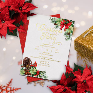 Invitation En Aluminium Fête de Noël florale élégante de vacances de houx