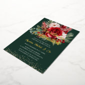Invitation En Aluminium Fête de Noël Florale Gold Foil (Rotation)