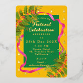 Invitation En Aluminium Fête de Noël Jaune Vert (Recto)