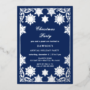 Invitation En Aluminium Fête de Noël Navy Silver Snowflakes