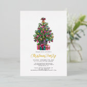 Invitation En Aluminium Fête de Noël Pink Tree Gold (Debout devant)