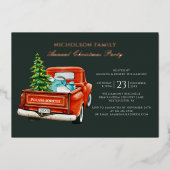 Invitation En Aluminium Fête de Noël Plaid Rustique Or (Recto)