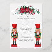 Invitation En Aluminium Fête de Noël Poinsettia Toy Nutcracker Argent (Recto)