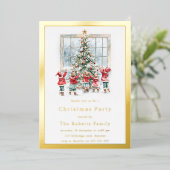 Invitation En Aluminium Fête de Noël pour enfants et arbres Gold Foil (Debout devant)