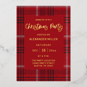 Invitation En Aluminium Fête de Noël Red Plaid Flannel