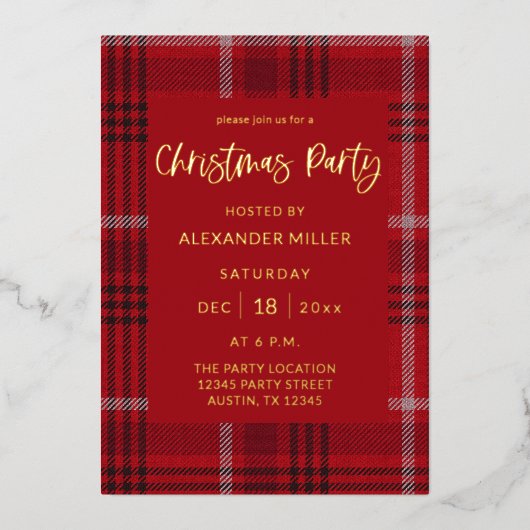 Invitation En Aluminium Fête de Noël Red Plaid Flannel (Recto)