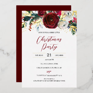 Invitation En Aluminium Fête de Noël Rouge Or Feuillage Festif