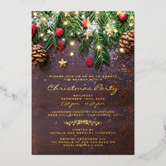 Invitation En Aluminium Fête de Noël rustique (Recto)