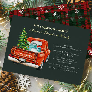 Invitation En Aluminium Fête de Noël rustique camion rouge carreaux dorés