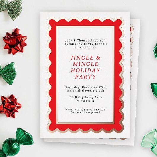 Invitation En Aluminium Fête de Noël simple à bascule rouge et blanc prepp