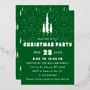 Invitation En Aluminium Fête de Noël sous la neige avec des pins