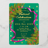 Invitation En Aluminium Fête de Noël Vert (Recto)