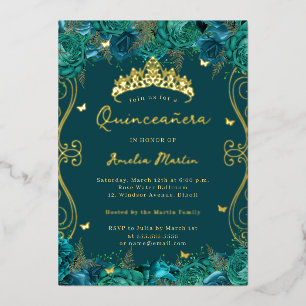 Invitation En Aluminium Fête de Quinceañera Florale en Teinte Dorée Tourbi