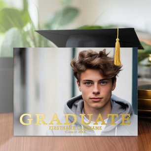 Invitation En Aluminium Fête de Remise de Diplômes avec 4 Photos Navy et O