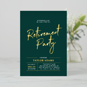 Invitation En Aluminium Fête de retraite avec écriture moderne Gold & Gree