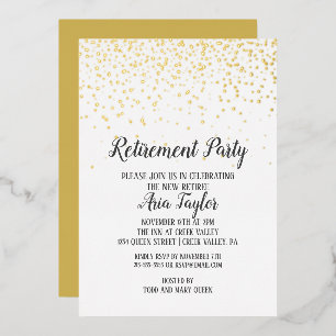 Invitation En Aluminium Fête de retraite confettis Or