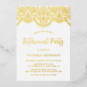 Invitation En Aluminium Fête de retraite en dentelle de brocart floral élé