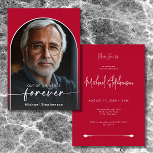 Invitation En Aluminium Fête de retraite rouge écarlate minimaliste modern