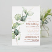 Invitation En Aluminium Fête de script eucalyptus pour 80e anniversaire (Debout devant)