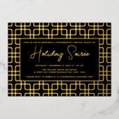 Invitation En Aluminium Fête de vacances Geometric Pattern Noir Or (Recto)