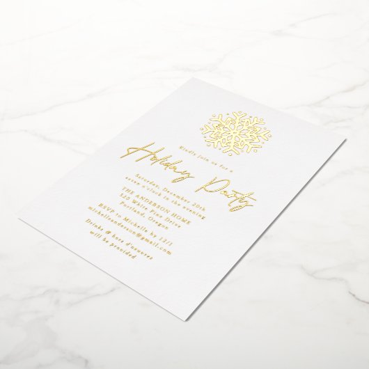 Invitation En Aluminium Fête de vacances Gold Snowflake (Rotation)