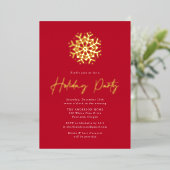 Invitation En Aluminium Fête de vacances Red and Gold Simple Snowflake (Debout devant)