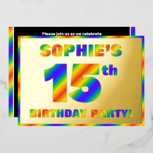 Invitation En Aluminium Fête des 15 ans — « 15 » spectre arc-en-ciel amusa