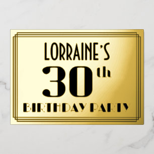 Invitation En Aluminium Fête des 30 ans : décoration Art Déco “30” et nom