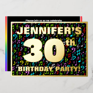 Invitation En Aluminium Fête des 30 ans — Symboles musicaux colorés et amu