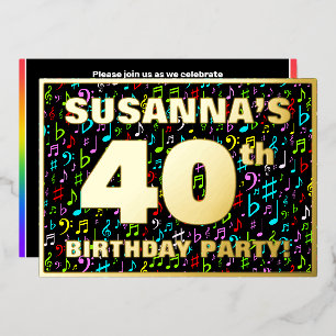 Invitation En Aluminium Fête des 40 ans — Symboles musicaux colorés et amu