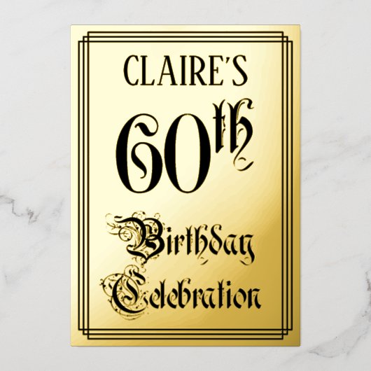 Invitation En Aluminium Fête des 60 ans — Écriture élégante + Nom personna (Recto)