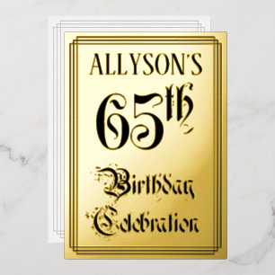 Invitation En Aluminium Fête des 65 ans — Écriture élégante + Nom personna
