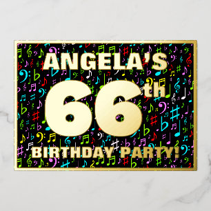 Invitation En Aluminium Fête des 66 ans — Symboles musicaux colorés et amu