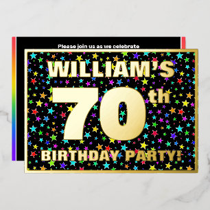 Invitation En Aluminium Fête des 70 ans — motif d'étoiles colorées amusant