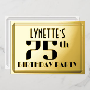 Invitation En Aluminium Fête des 75 ans : décoration Art Déco “75” et nom