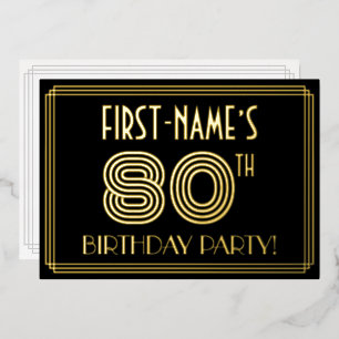 Invitation En Aluminium Fête des 80 ans — Style Art Déco « 80 » + Nom