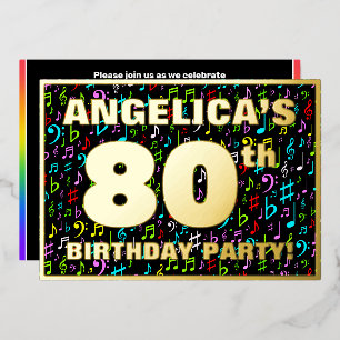 Invitation En Aluminium Fête des 80 ans — Symboles musicaux colorés et amu