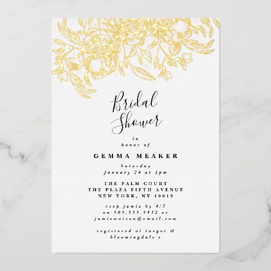 Invitation En Aluminium Fête des mariées botanique blanche Elegant Gold (Devant)