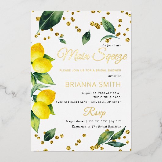 Invitation En Aluminium Fête des mariées citron réelle (Recto)