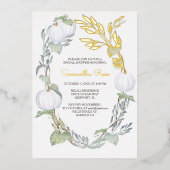 Invitation En Aluminium Fête des mariées Citrouille blanche Feuilles verts (Recto)