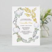 Invitation En Aluminium Fête des mariées Citrouille blanche Feuilles verts (Debout devant)