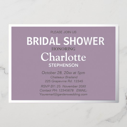 Invitation En Aluminium Fête des mariées classique moderne Lavender (Recto)