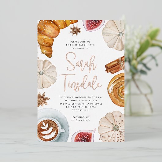 Invitation En Aluminium Fête des mariées d'automne confortable Brunch Rose (Debout devant)