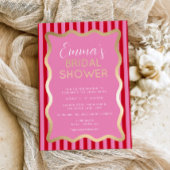 Invitation En Aluminium Fête des mariées de bande rouge rose ondulée