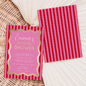 Invitation En Aluminium Fête des mariées de bande rouge rose ondulée